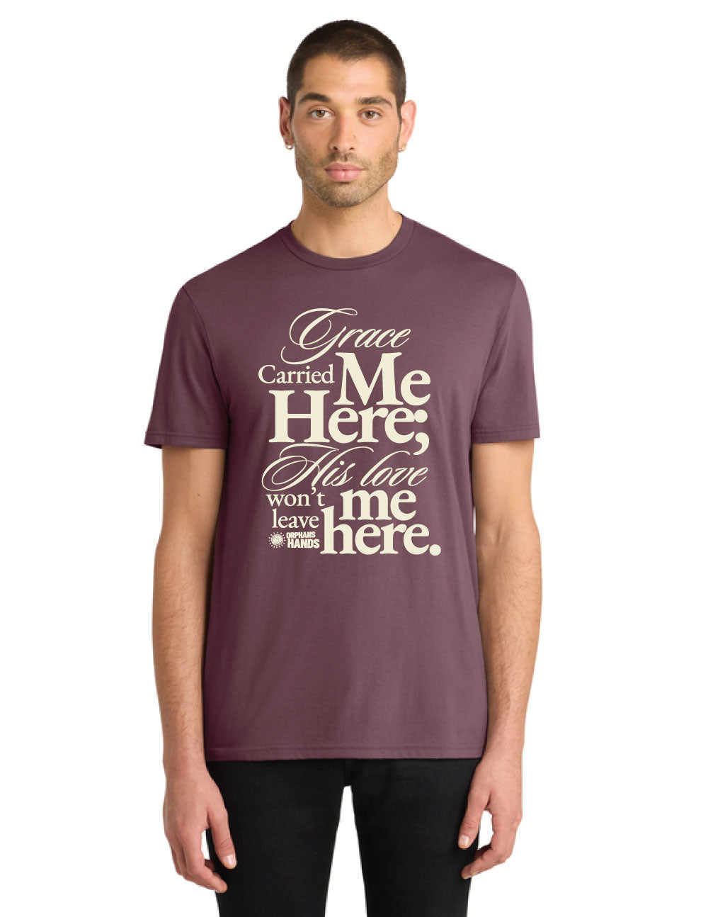 "Grace Carried Me Here" Unisex Jersey Tee — Plum