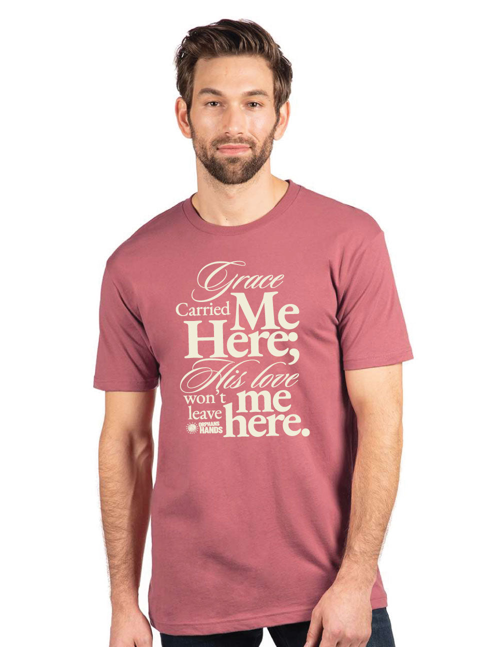 "Grace Carried Me Here" Unisex Jersey Tee — Mauve