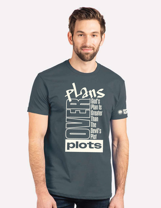 "Plans Over Plots" Unisex Jersey Tee — Indigo