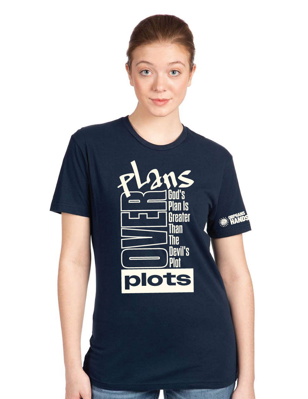 "Plans Over Plots" Unisex Jersey Tee — Navy
